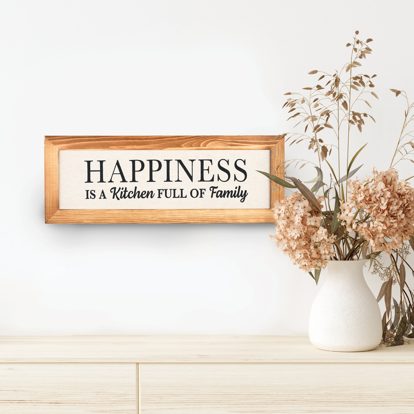 Happiness is a Kitchen Full of Family - 16" x 6" Canvas Sign