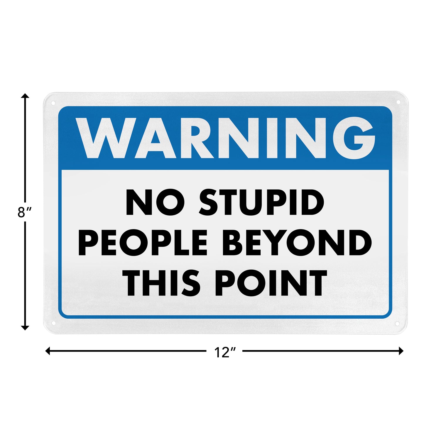 Warning - No Stupid People Beyond This Point - 8" x 12" Funny Metal Sign