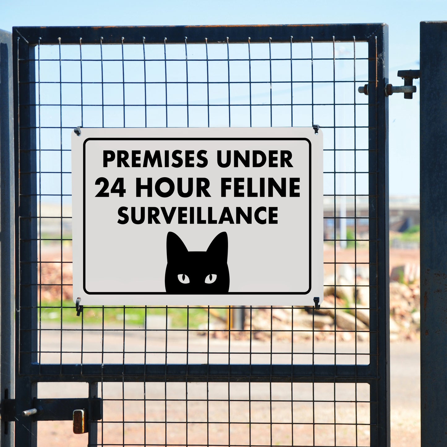 Premises Under 24 Hour Feline Surveillance - 8" x 12" Funny Plastic (PVC) Sign (With Pre-Drilled Holes for Easy Mounting)