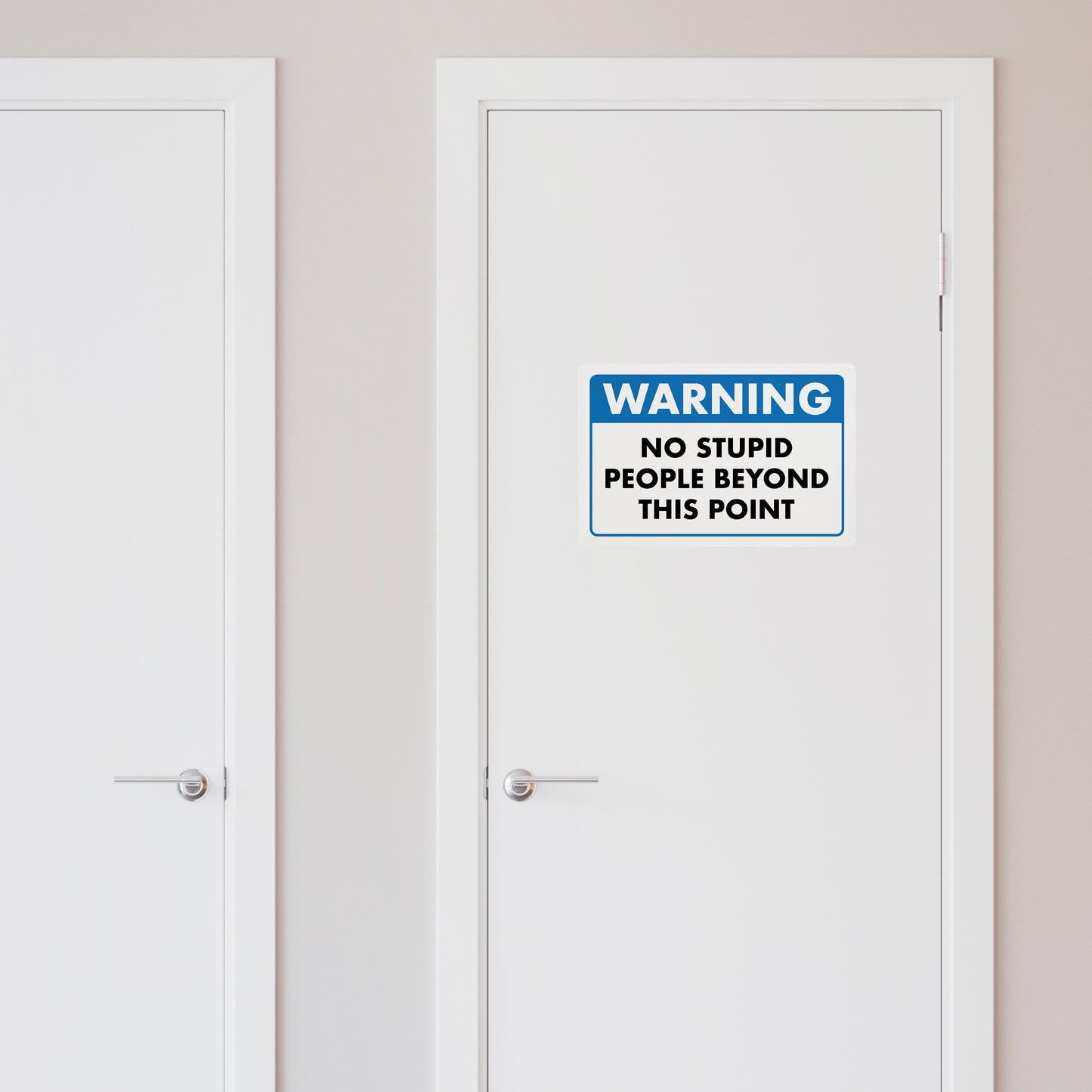 Warning - No Stupid People Beyond This Point - 8" x 12" Funny Plastic (PVC) Sign (With Pre-Drilled Holes for Easy Mounting)