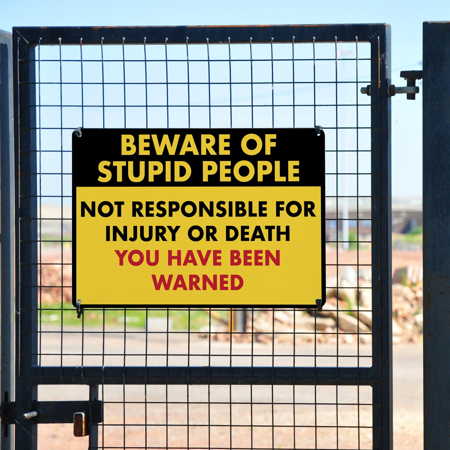 Beware of Stupid People - 8" x 12" Funny Plastic (PVC) Sign (With Pre-Drilled Holes for Easy Mounting)