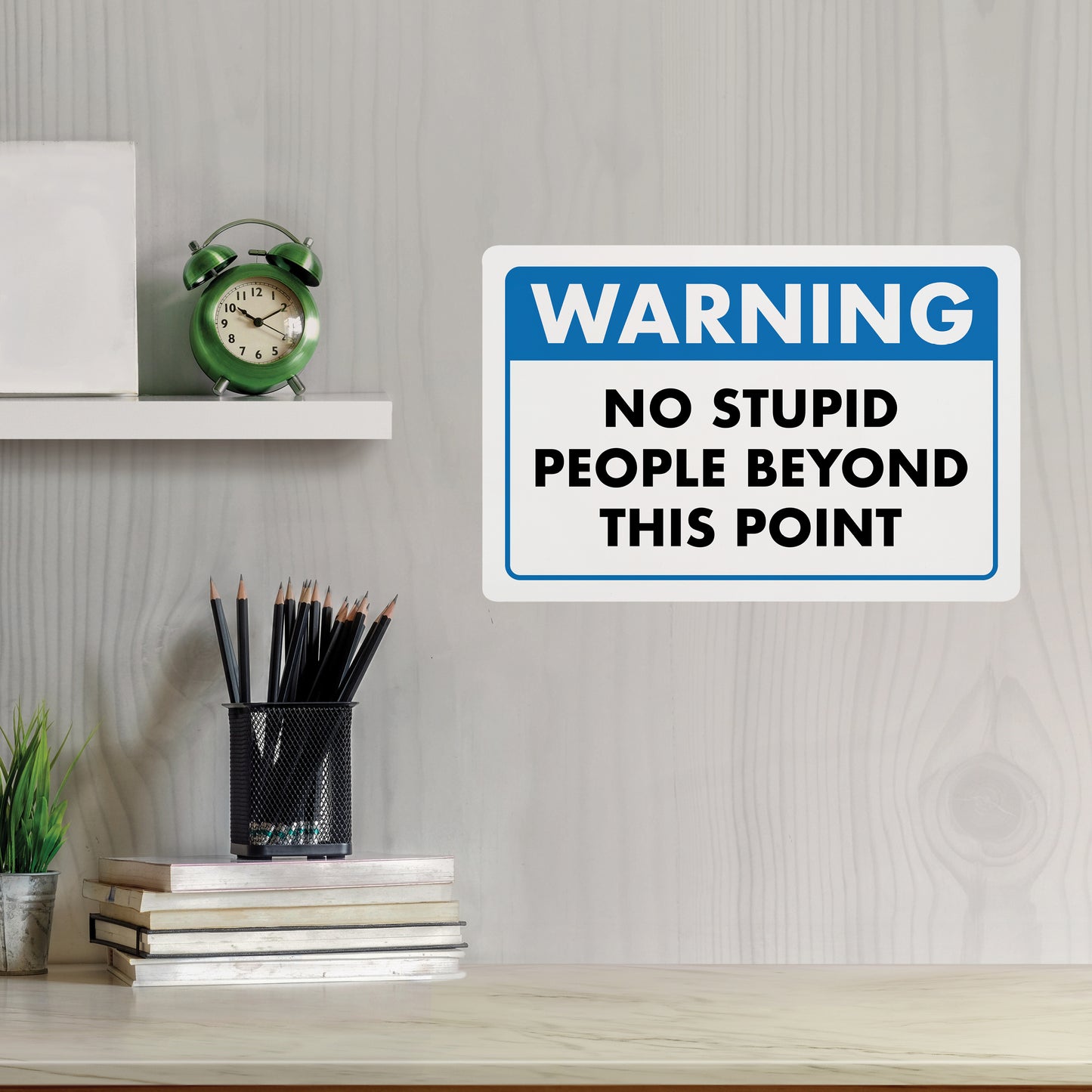 Warning - No Stupid People Beyond This Point - 8" x 12" Funny Plastic (PVC) Sign