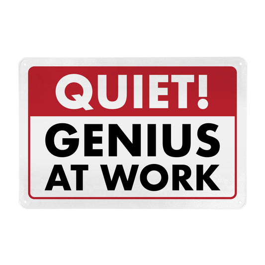 Quiet! Genius at Work - 8" x 12" Funny Metal Sign