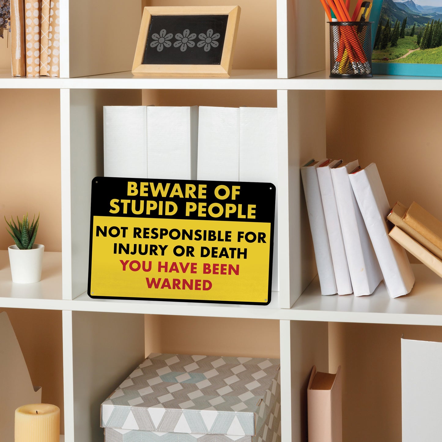 Beware of Stupid People - 8" x 12" Funny Metal Sign