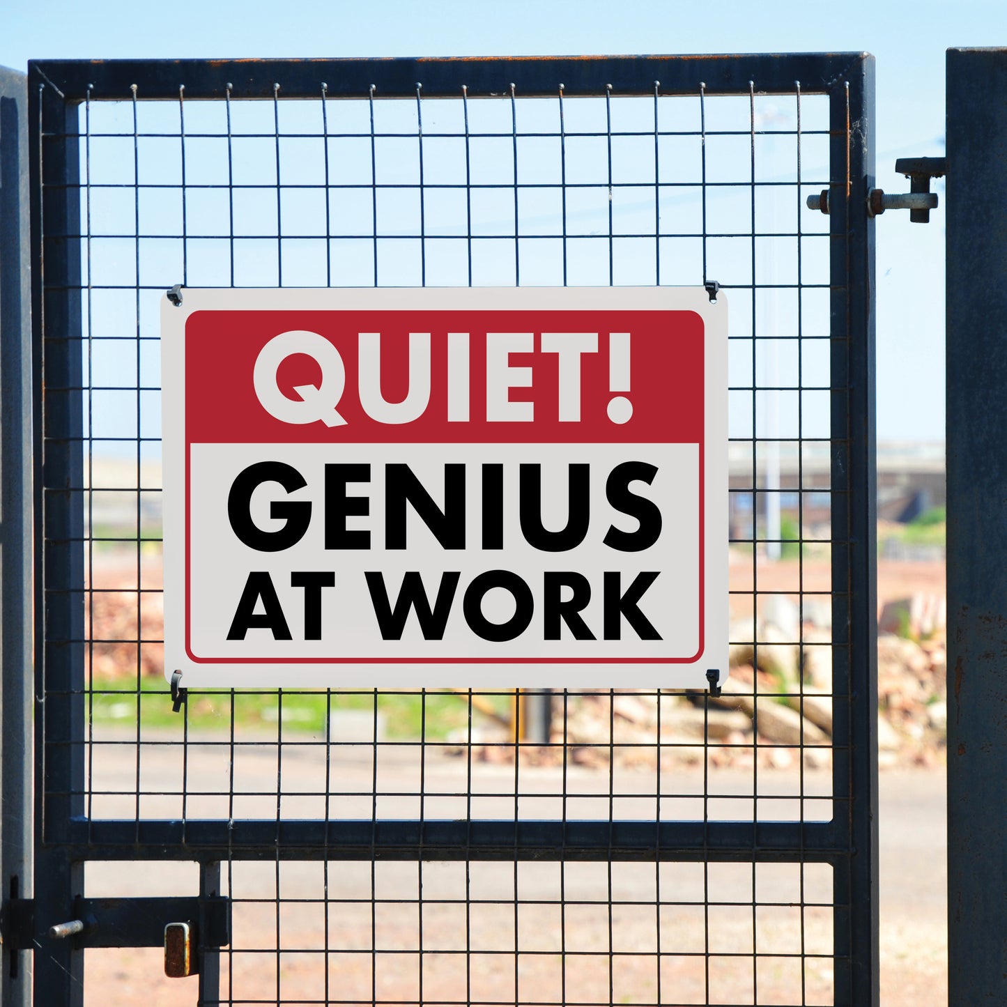 Quiet! Genius at Work - 8" x 12" Funny Plastic (PVC) Sign (With Pre-Drilled Holes for Easy Mounting)