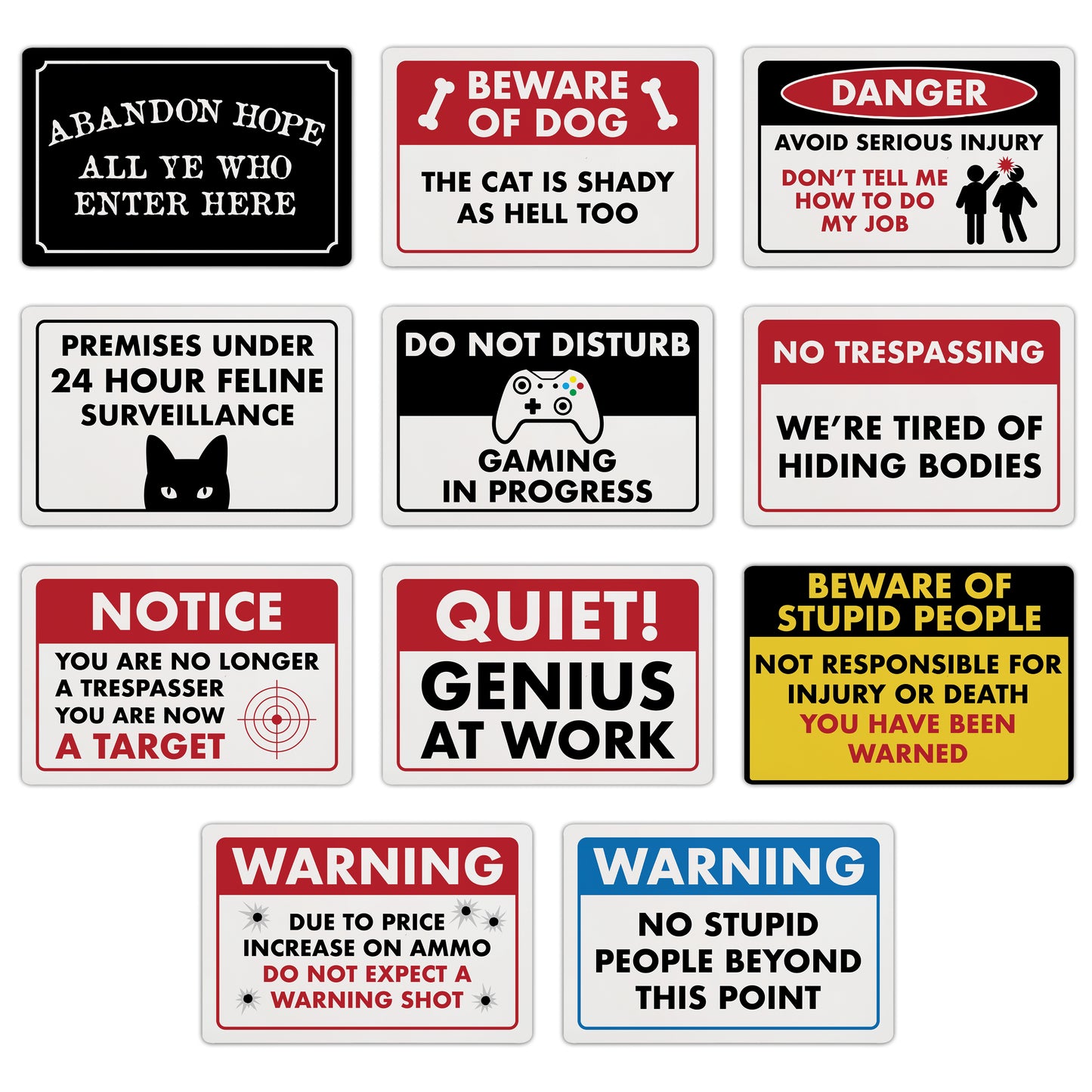 Warning - No Stupid People Beyond This Point - 8" x 12" Funny Plastic (PVC) Sign
